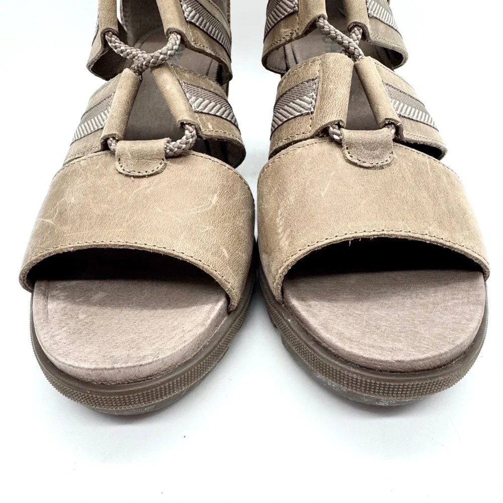 Sorel Joanie II Lace Up Open Toe Comfort Wedge Sandal Taupe Tan Womens‎ Size 11